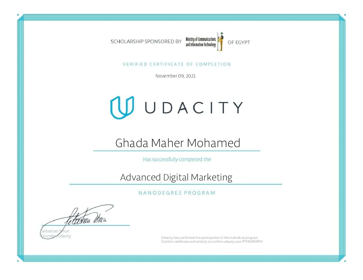 certificate for advanced digital marketing course